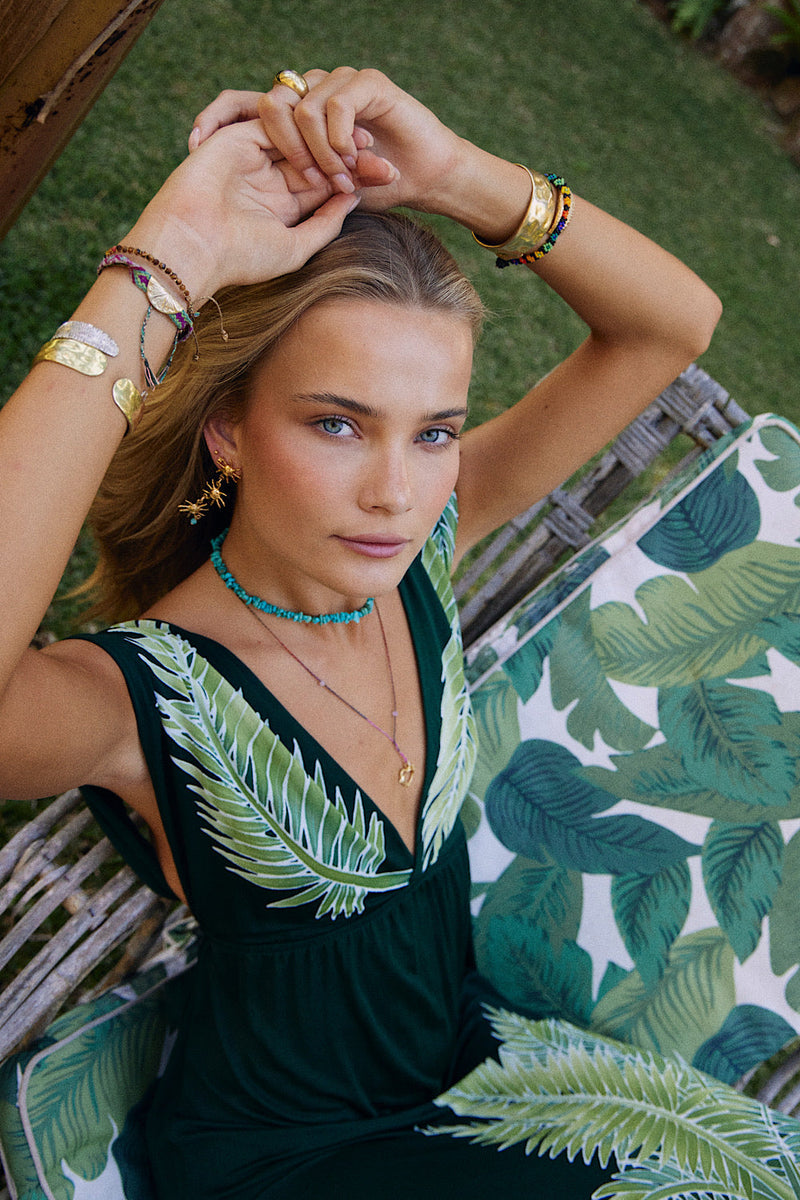 NEW Green Embroidered Palm Maxi Dress - Chasing Unicorns