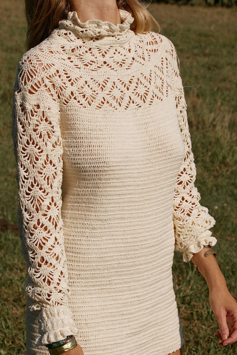 NEW Long Sleeve Crochet Mini Dress - Chasing Unicorns
