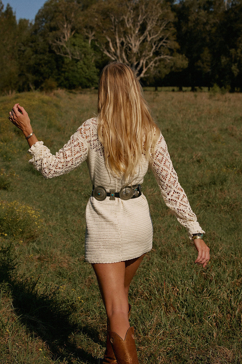 NEW Long Sleeve Crochet Mini Dress - Chasing Unicorns