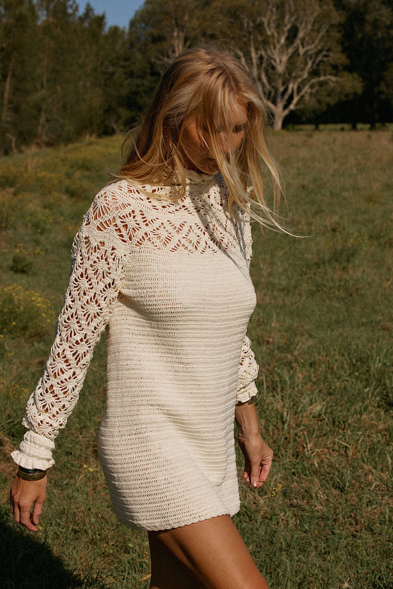 NEW Long Sleeve Crochet Mini Dress - Chasing Unicorns