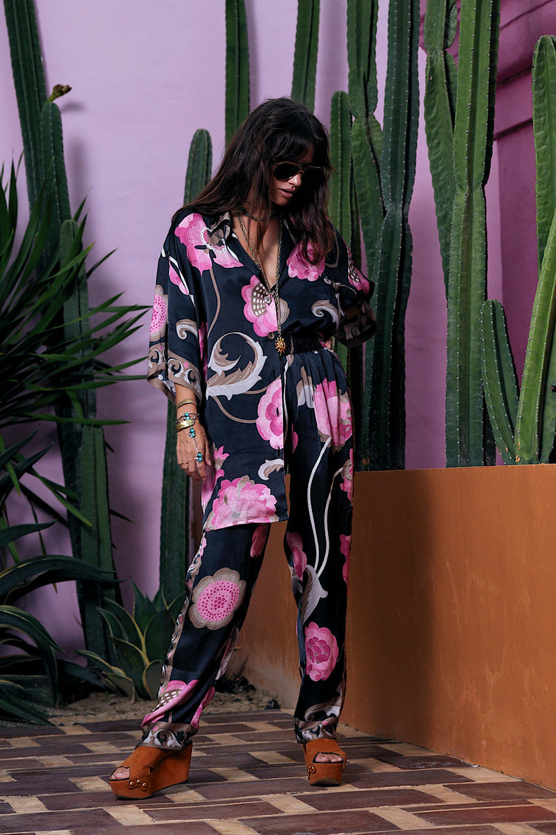 NEW Long Way Around Satin Super Oversized Shirt - Poppy - Chasing Unicorns