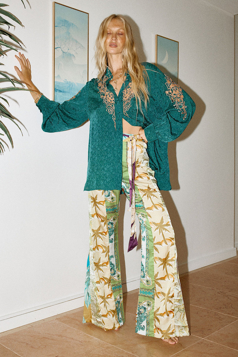 NEW Paint This Town Patchwork Off Cut Flares - Tropical Floral - Chasing Unicorns