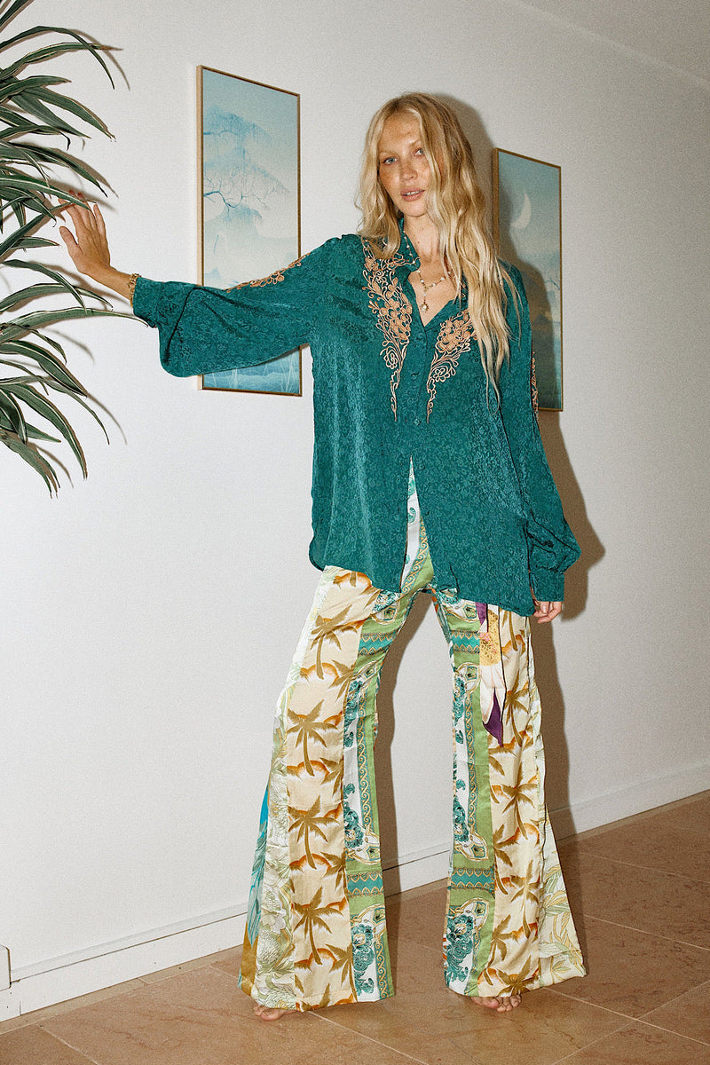NEW Paint This Town Patchwork Off Cut Flares - Tropical Floral - Chasing Unicorns