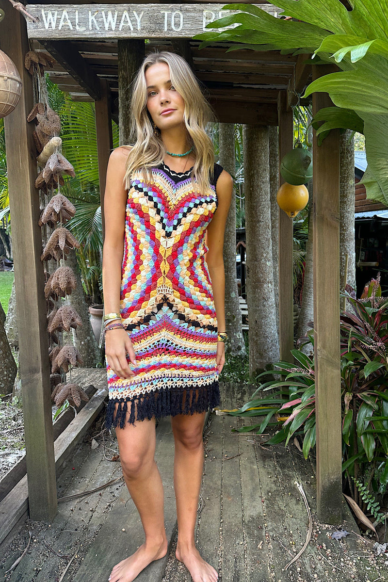 NEW Rainbow Crochet Mini Dress Sample - Chasing Unicorns