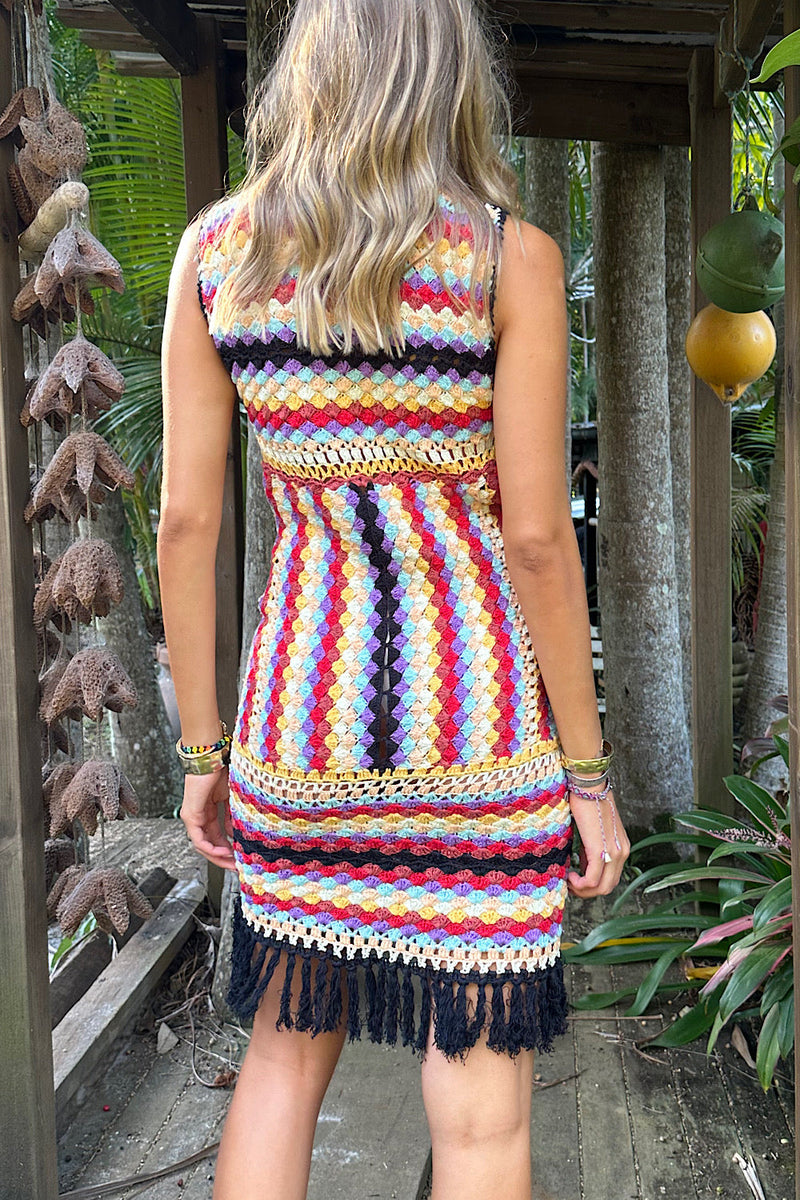 NEW Rainbow Crochet Mini Dress Sample - Chasing Unicorns