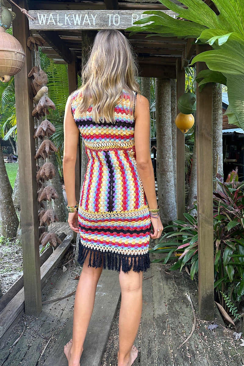 NEW Rainbow Crochet Mini Dress Sample - Chasing Unicorns