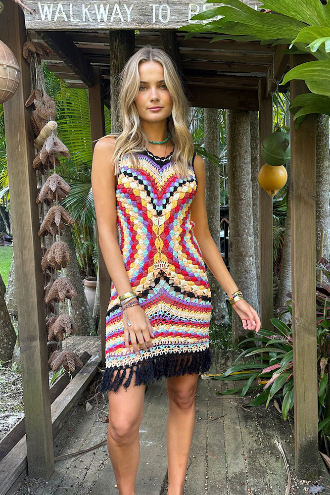 Rainbow Crochet Mini Dress Sample