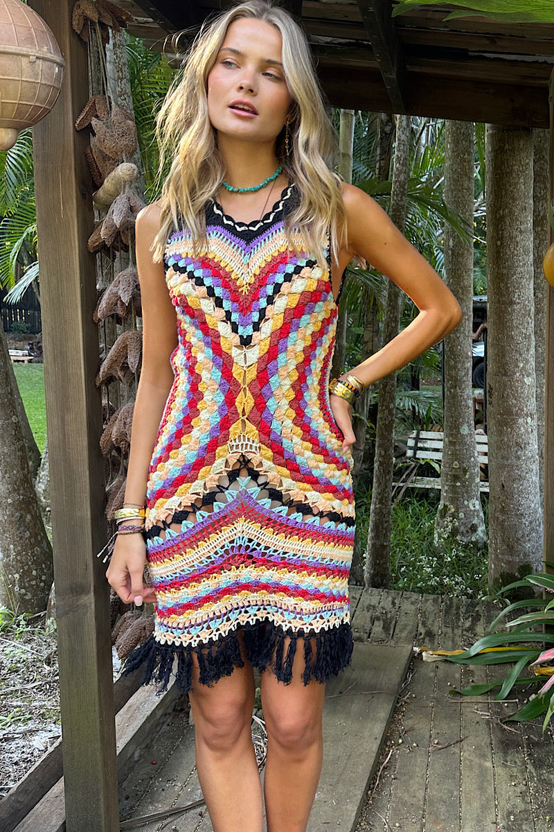 NEW Rainbow Crochet Mini Dress Sample - Chasing Unicorns