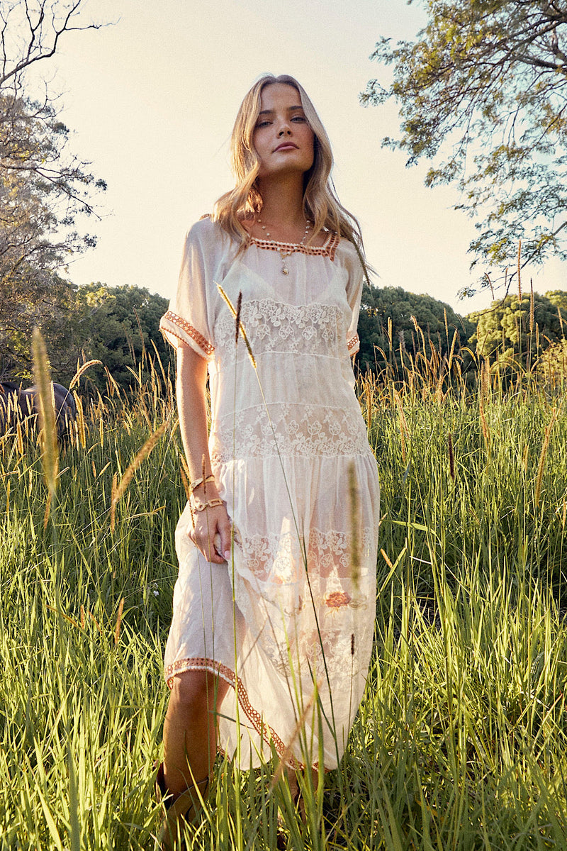 NEW Silk/Cotton + Lace Midi Dress - Chasing Unicorns