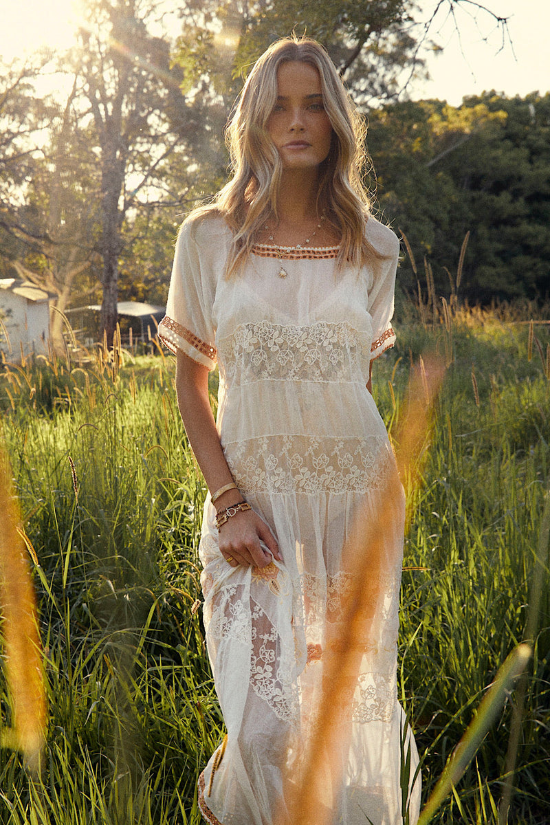 NEW Silk/Cotton + Lace Midi Dress - Chasing Unicorns