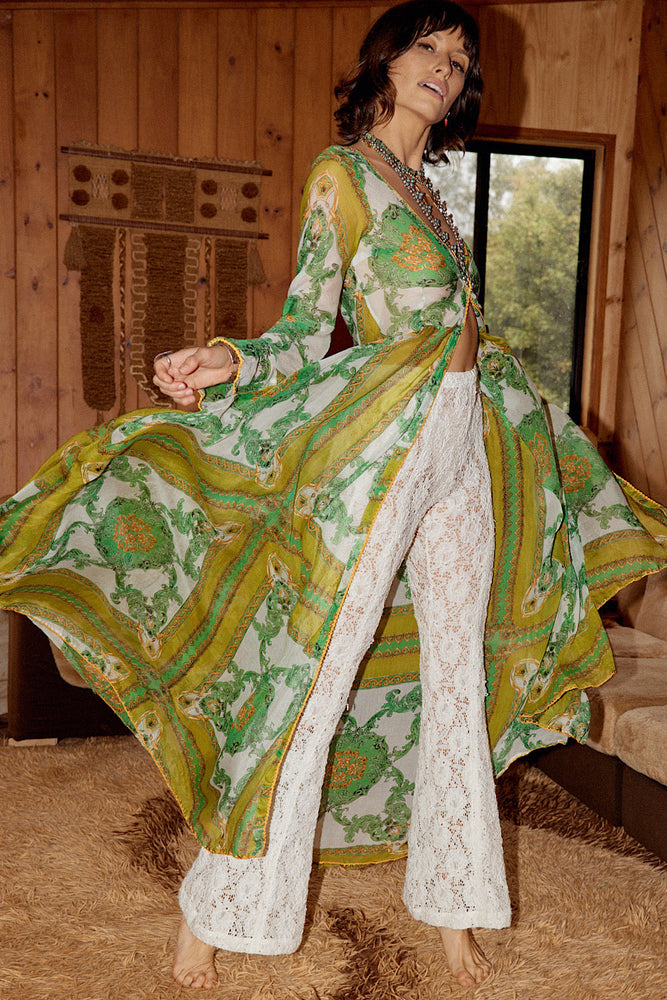 Under My Thumb Silk/Cotton Maxi Duster Dress - Verdant