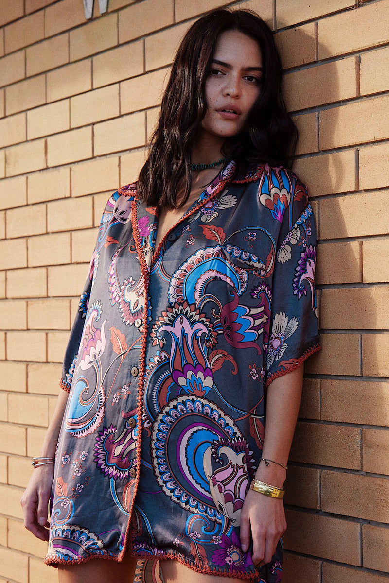 Steal My Sunshine Silk Satin Super Oversized Shirt | Chasing Unicorns