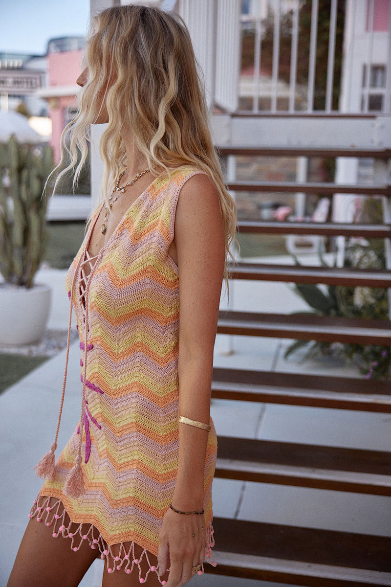 NEW Texas Sun Zig Zag Crochet Mini Dress - Chasing Unicorns