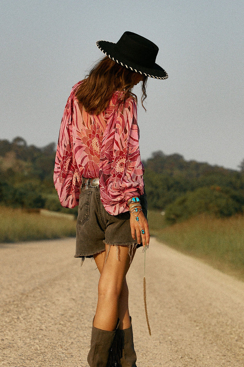 NEW Till The Morning Comes Silk Blouse - Pink Floral - Chasing Unicorns