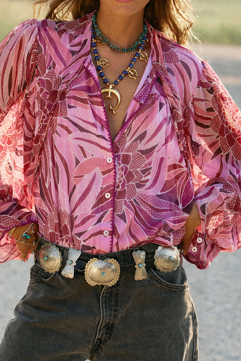 NEW Till The Morning Comes Silk Blouse - Pink Floral - Chasing Unicorns