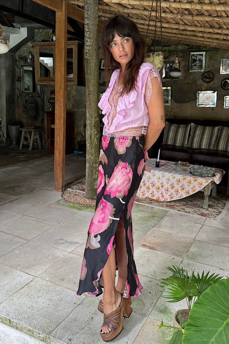 No Expectations Silk + Lace Blouse - Pink - Chasing Unicorns