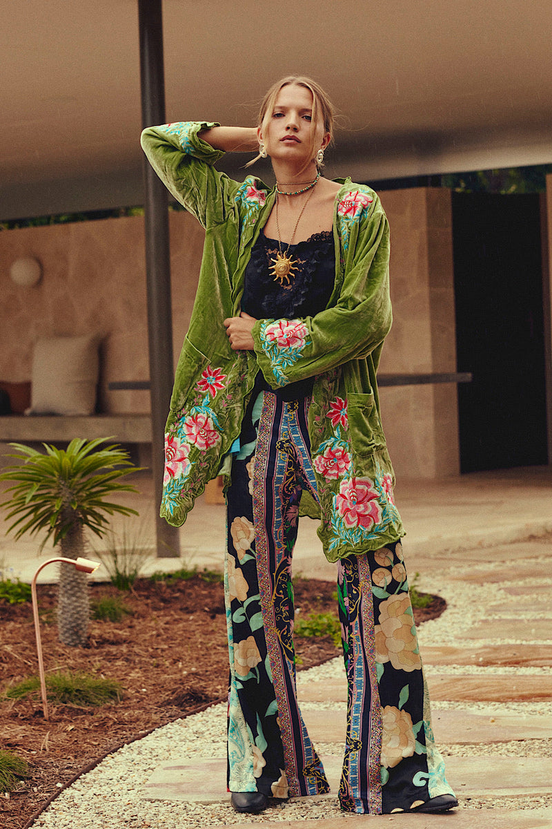 One Night In Heaven Silk Velvet And Embroidered Short Housecoat - Chasing Unicorns