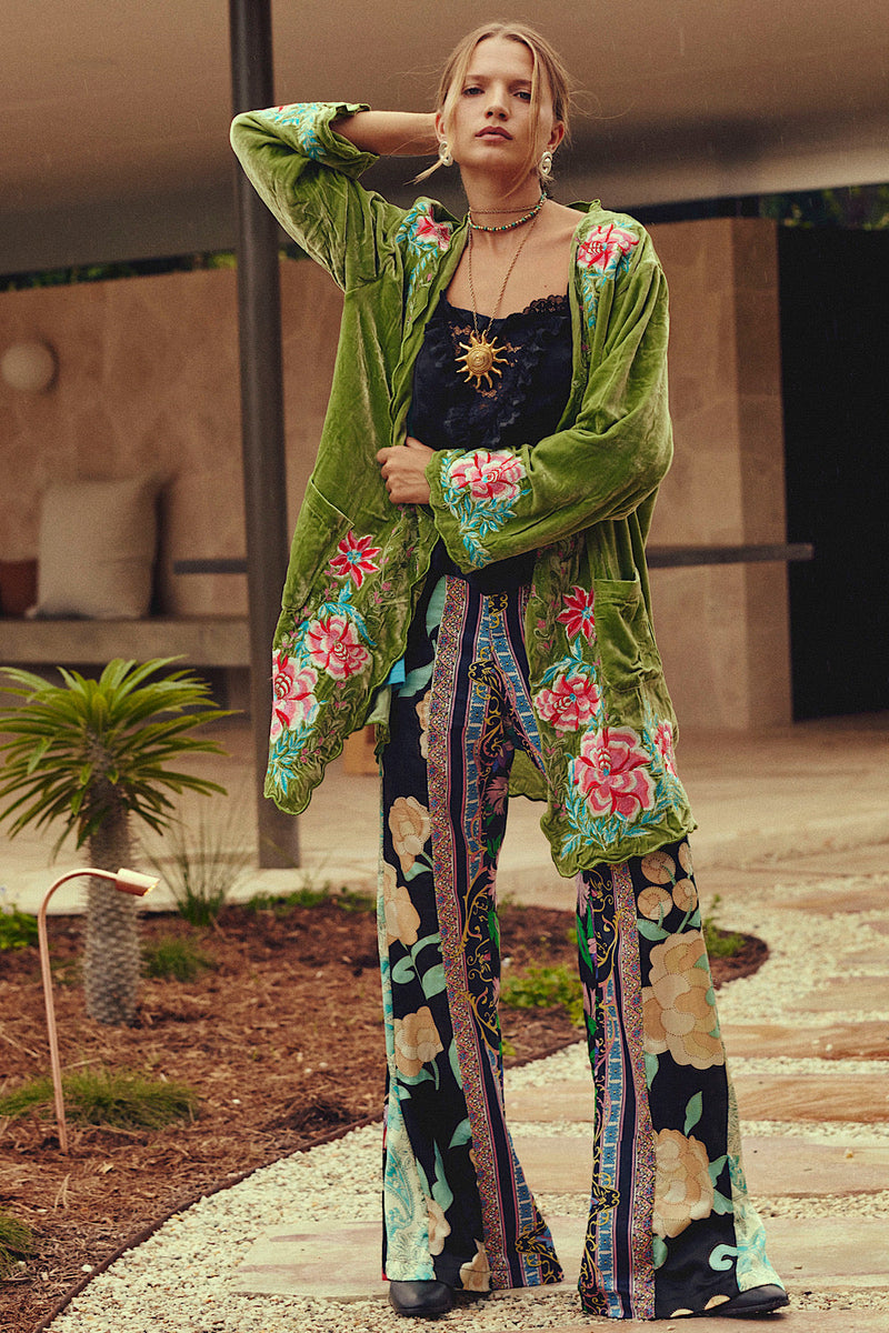 One Night In Heaven Silk Velvet And Embroidered Short Housecoat - Chasing Unicorns