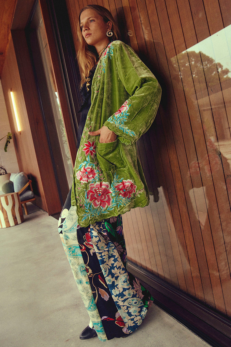 One Night In Heaven Silk Velvet And Embroidered Short Housecoat - Chasing Unicorns