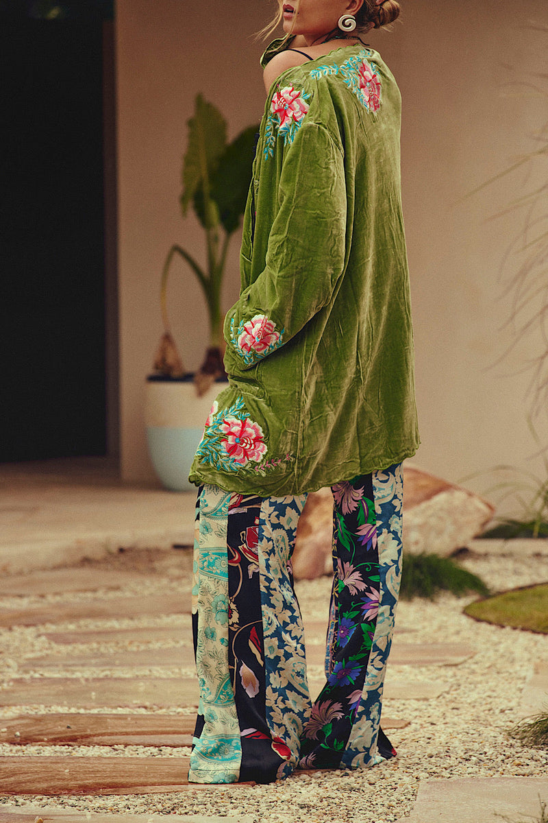 One Night In Heaven Silk Velvet And Embroidered Short Housecoat - Chasing Unicorns