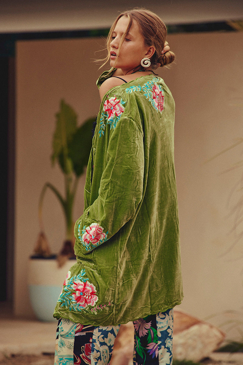 One Night In Heaven Silk Velvet And Embroidered Short Housecoat - Chasing Unicorns