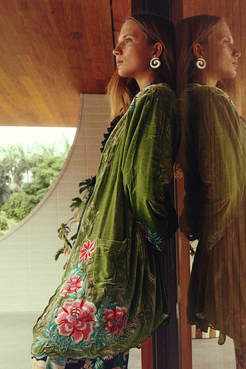 One Night In Heaven Silk Velvet And Embroidered Short Housecoat - Chasing Unicorns