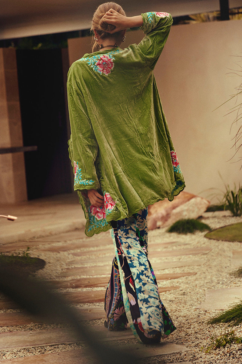 One Night In Heaven Silk Velvet And Embroidered Short Housecoat - Chasing Unicorns