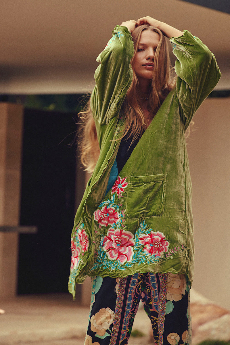 One Night In Heaven Silk Velvet And Embroidered Short Housecoat - Chasing Unicorns