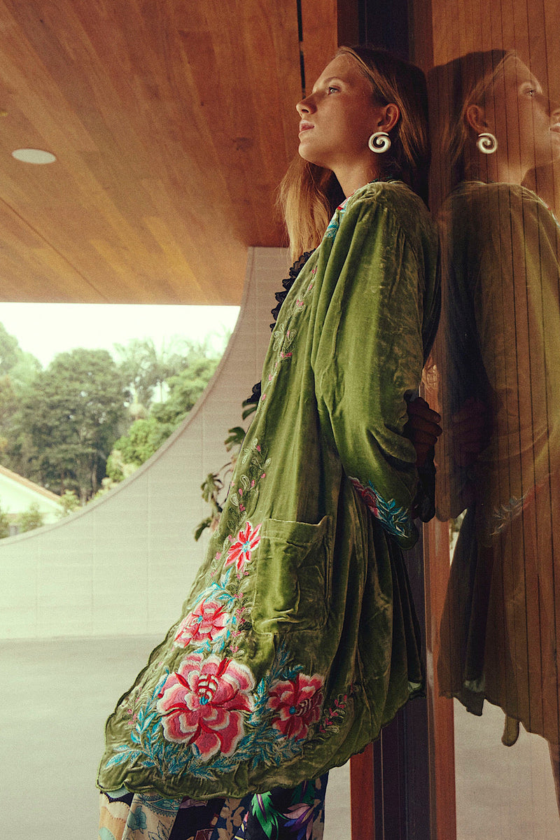 One Night In Heaven Silk Velvet And Embroidered Short Housecoat - Chasing Unicorns