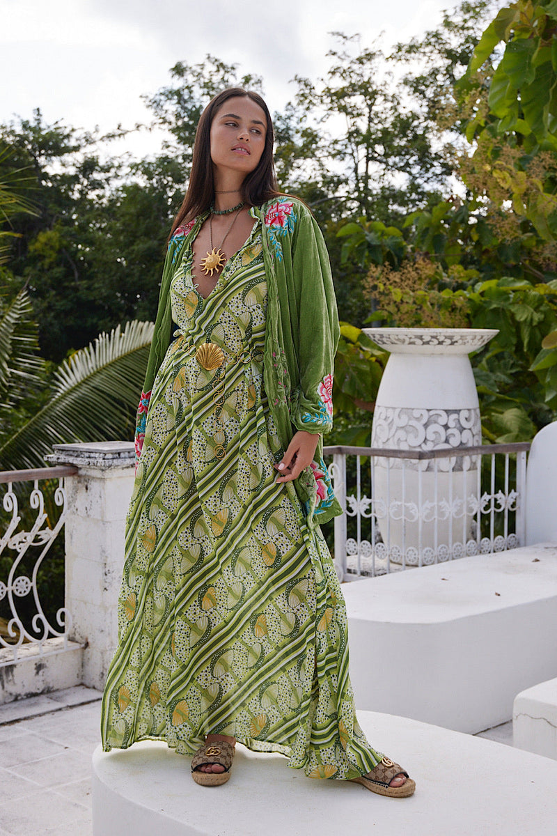 One Night In Heaven Silk Velvet And Embroidered Short Housecoat - Chasing Unicorns