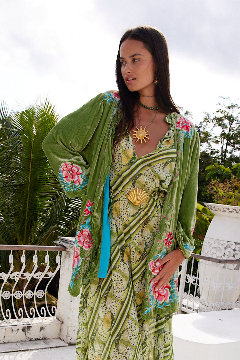 One Night In Heaven Silk Velvet And Embroidered Short Housecoat - Chasing Unicorns