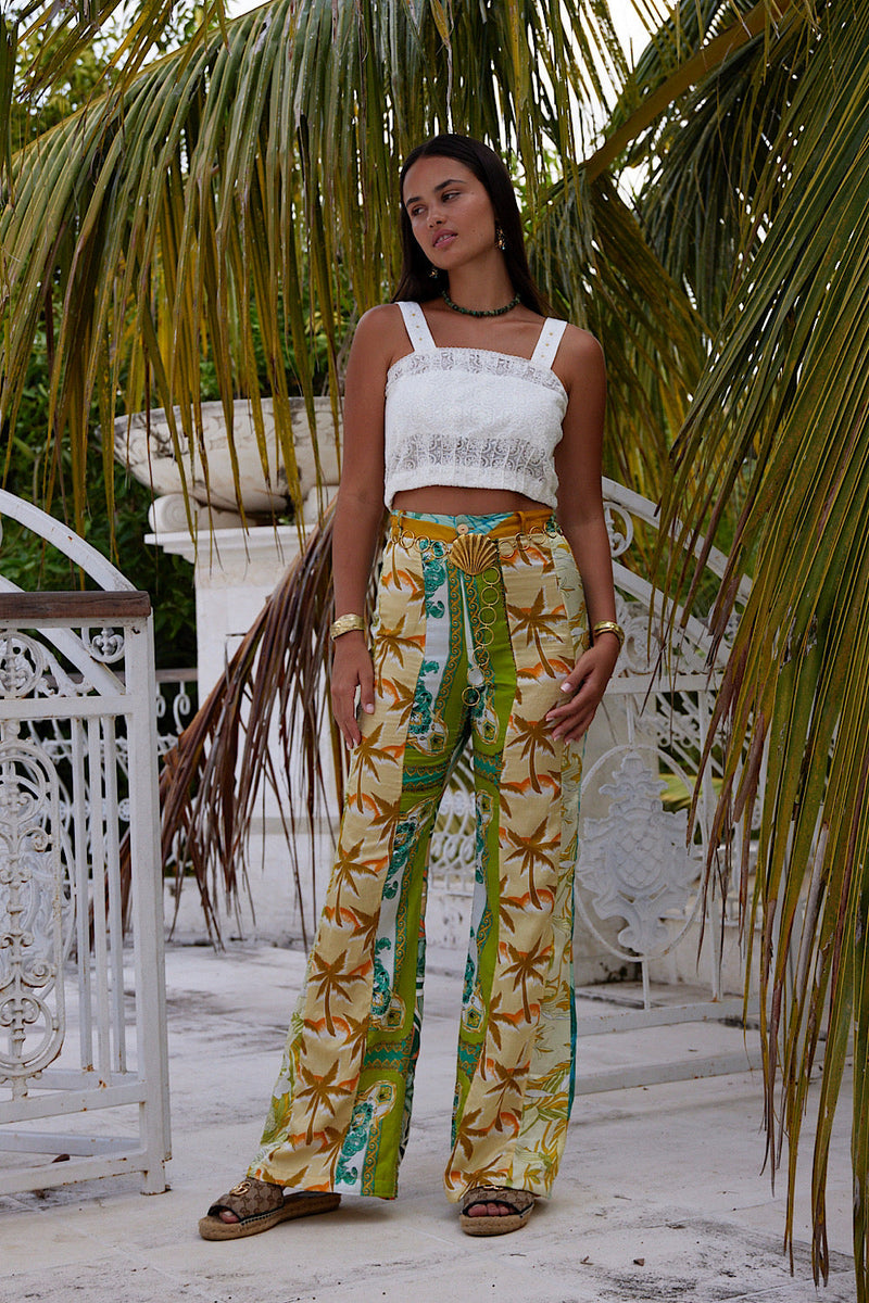 Paint This Town Patchwork Off Cut Silk Flares - Tropical Floral - Chasing Unicorns