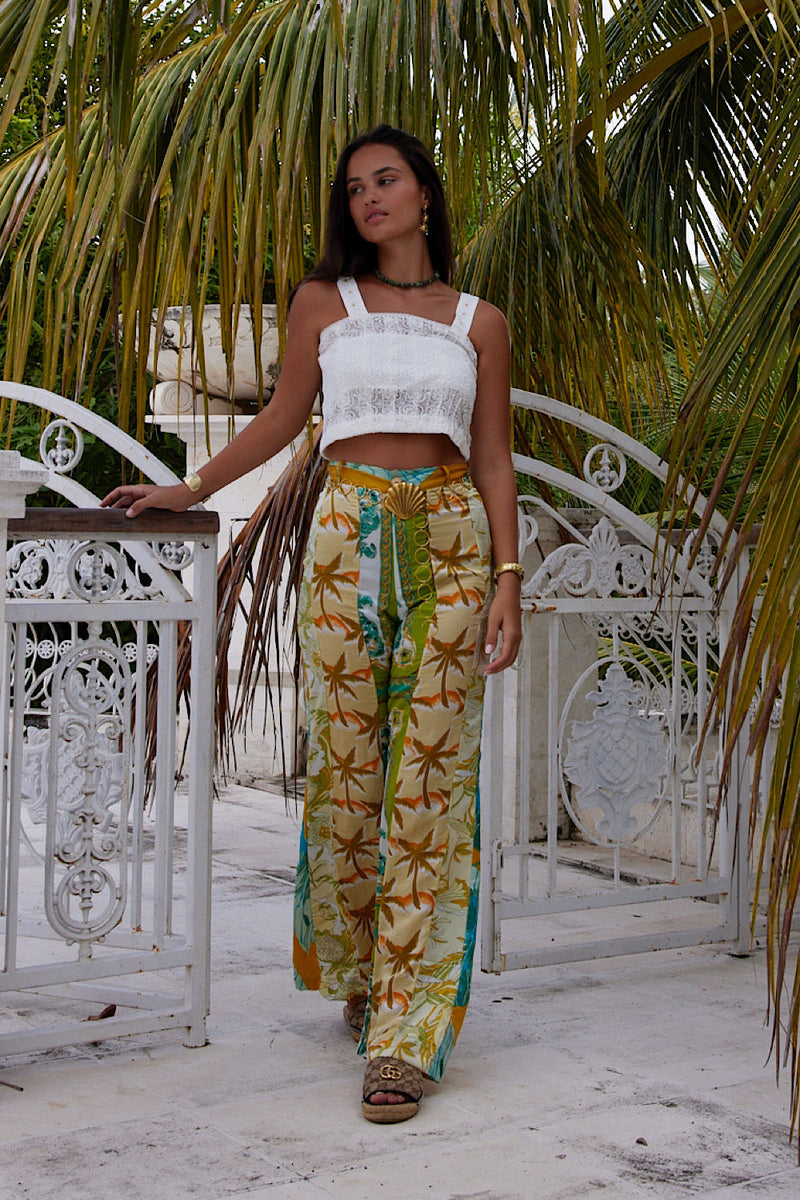 Paint This Town Patchwork Off Cut Silk Flares - Tropical Floral - Chasing Unicorns