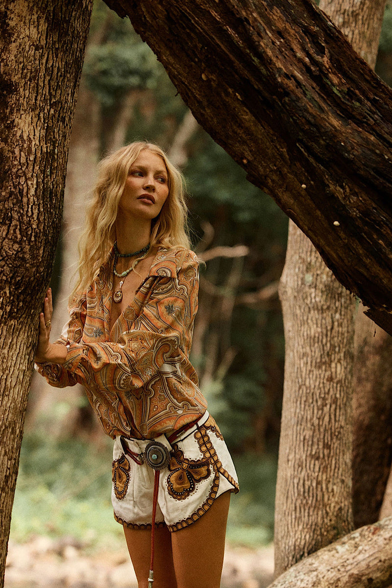 Paisley Park Silk Crepe 70S Collar Blouse - Chasing Unicorns