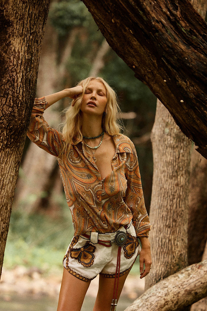 Paisley Park Silk Crepe 70S Collar Blouse - Chasing Unicorns