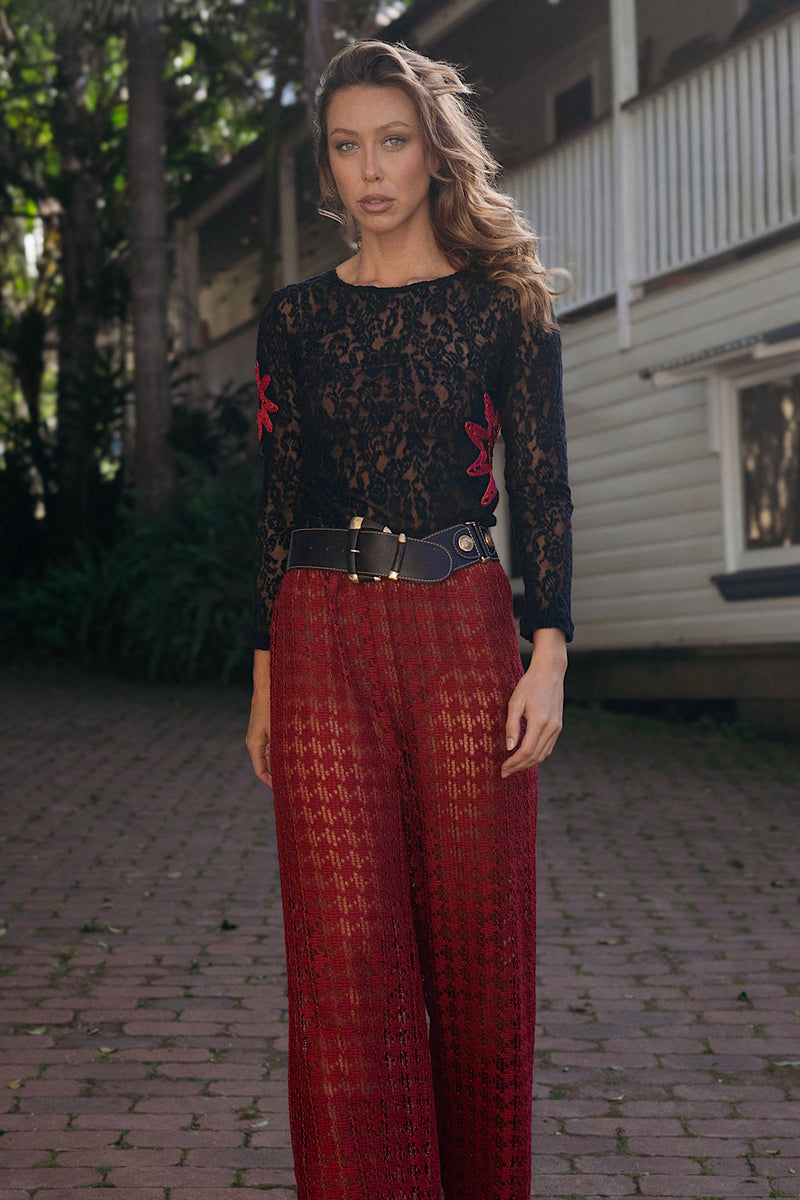 Positive Vibrations Leisure Pants - Burgundy - Chasing Unicorns