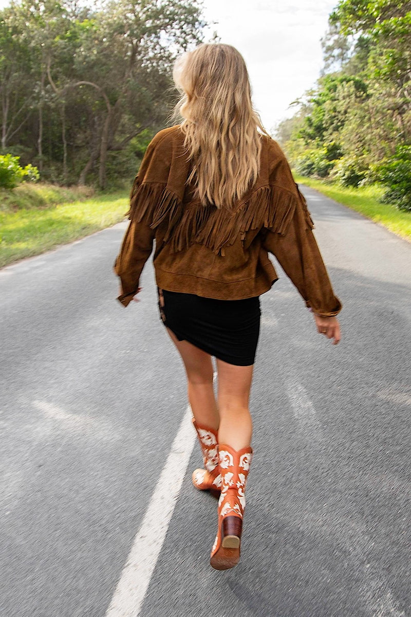 Prairie Fire Suede Fringe Jacket - Brown - Chasing Unicorns