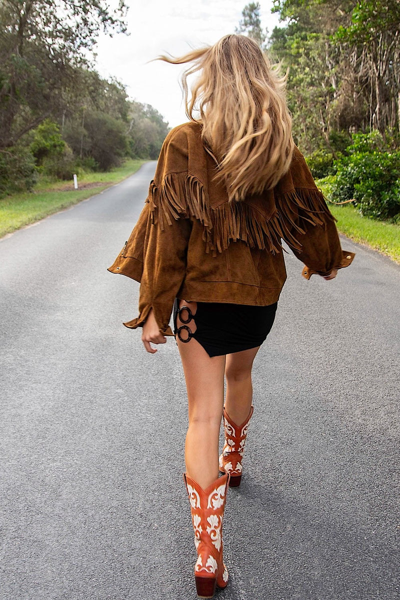 Prairie Fire Suede Fringe Jacket - Brown - Chasing Unicorns