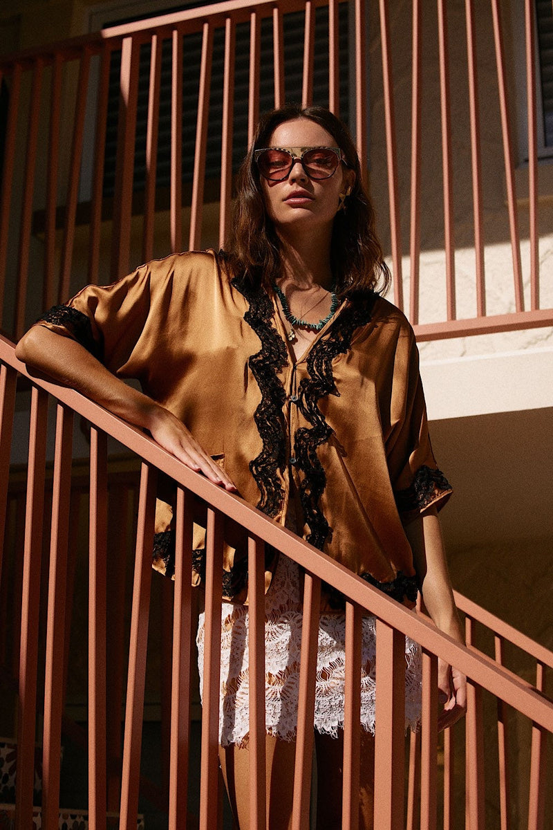 Promised Land Silk Satin And Lace Blouse - Chasing Unicorns