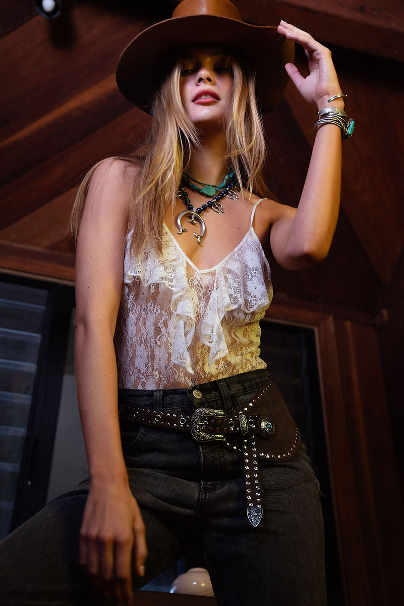 Rebel Leather Studded Belt - Brown - Chasing Unicorns