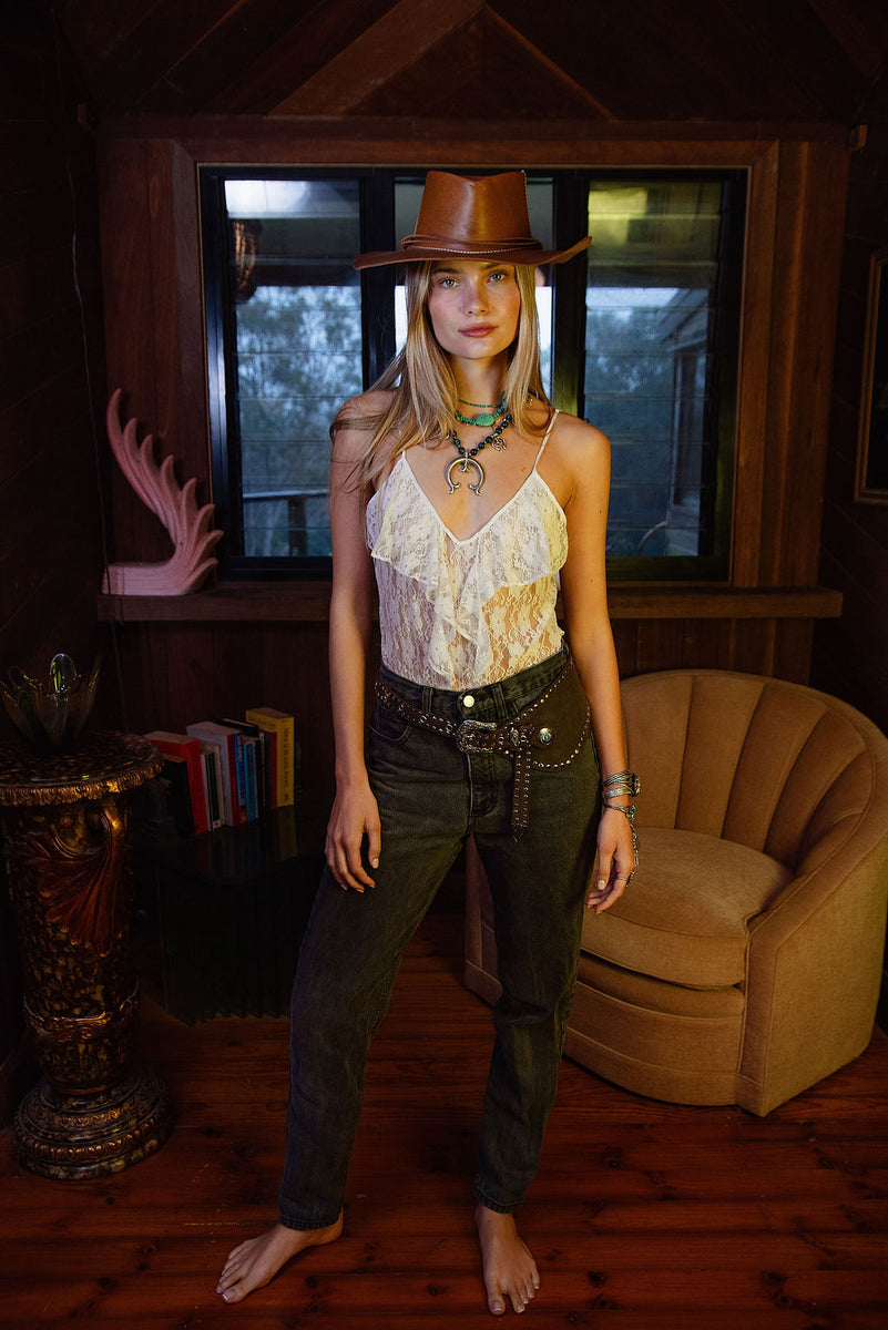 Rebel Leather Studded Belt - Brown - Chasing Unicorns