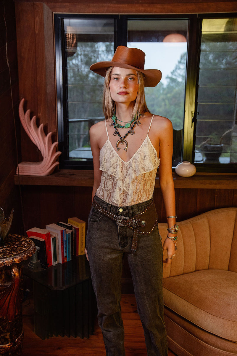 Rebel Leather Studded Belt - Brown - Chasing Unicorns