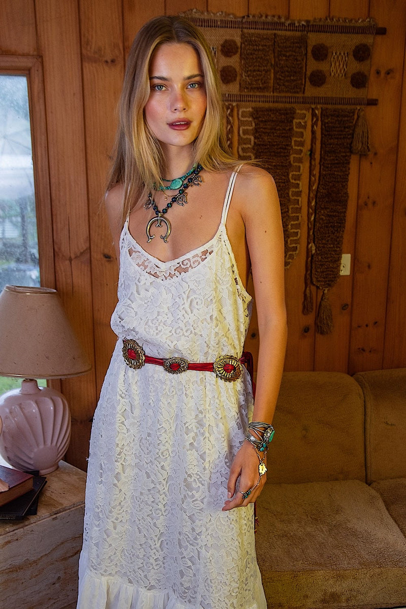 Red Leather + Hand Cast Concho Belt - Chasing Unicorns