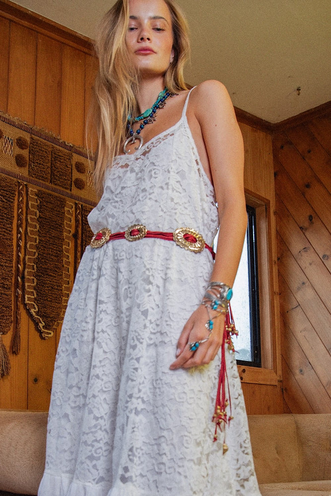 Red Leather + Hand Cast Concho Belt