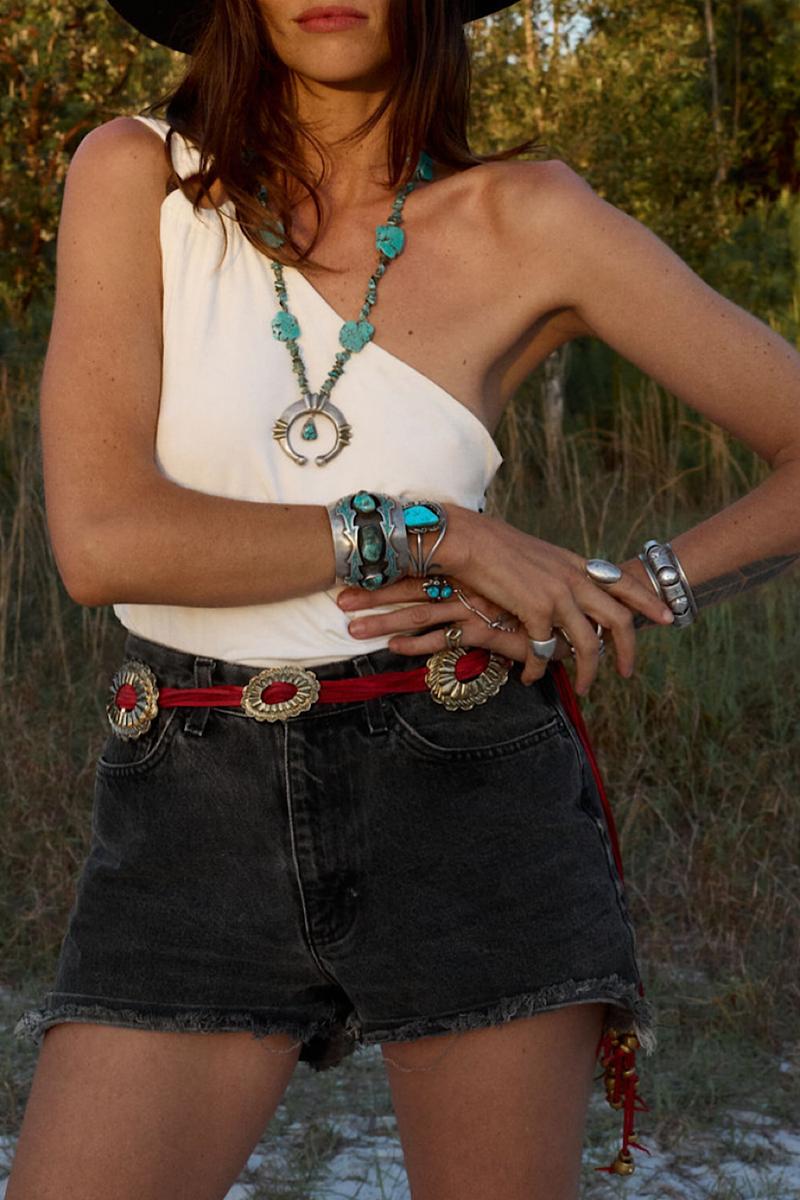 Red Leather + Hand Cast Concho Belt - Chasing Unicorns