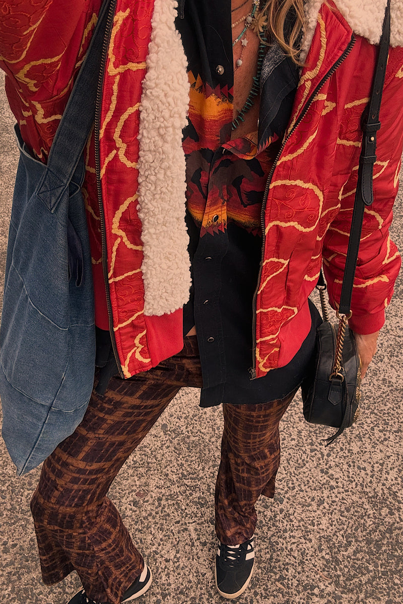 Right Here, Right Now Tapestry Bomber Jacket - Chilli - Chasing Unicorns