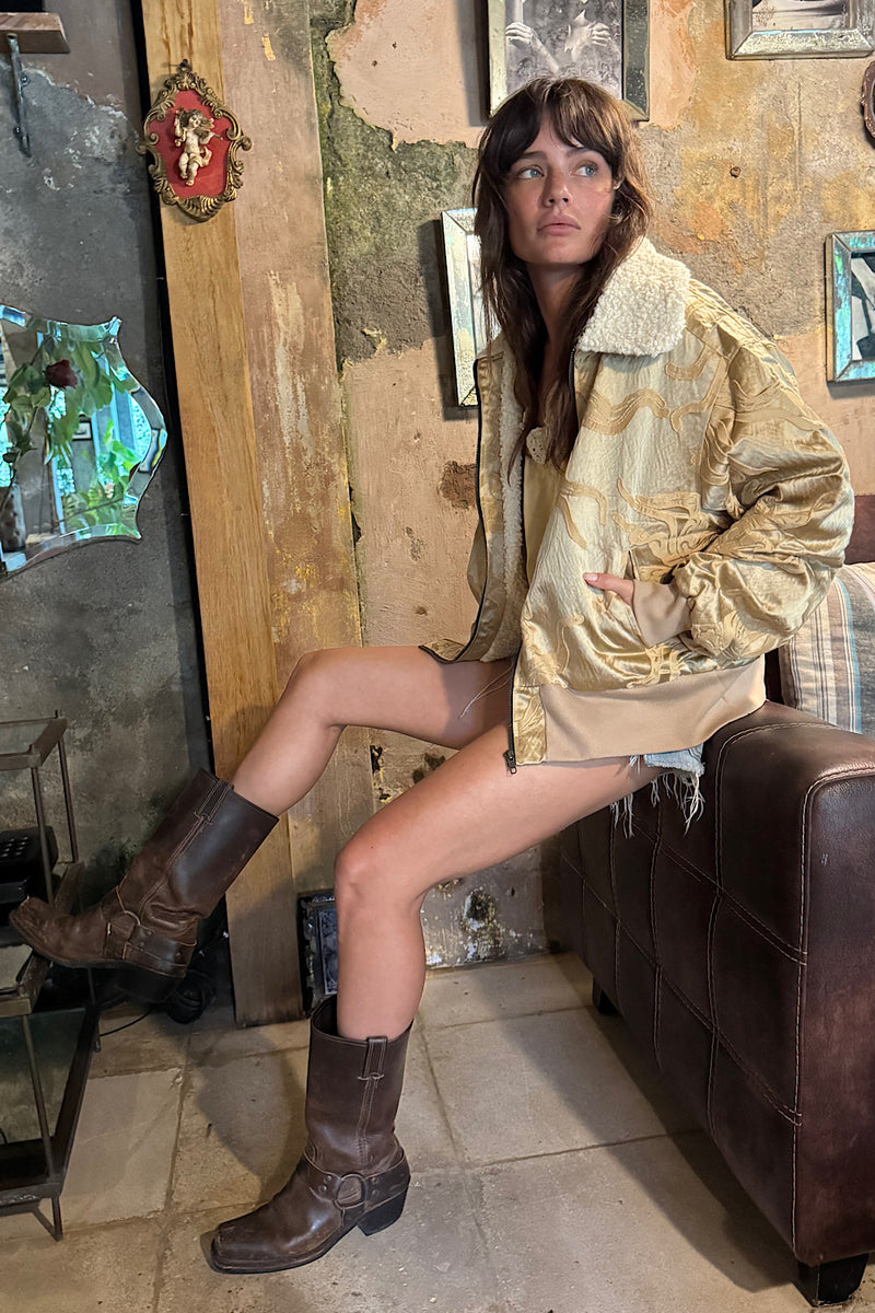 Right Here, Right Now Tapestry Bomber Jacket - Golden Sun - Chasing Unicorns