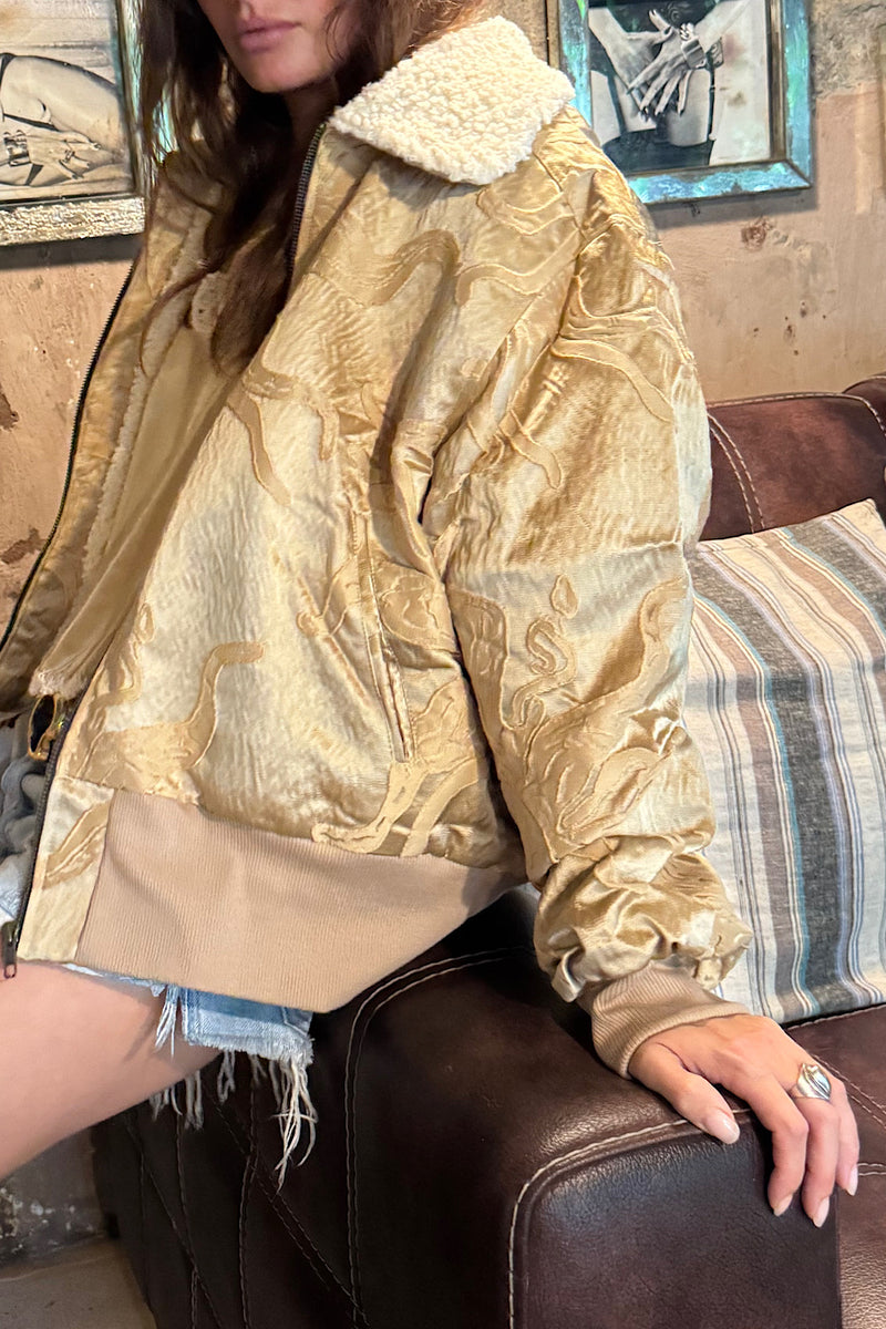 Right Here, Right Now Tapestry Bomber Jacket - Golden Sun - Chasing Unicorns