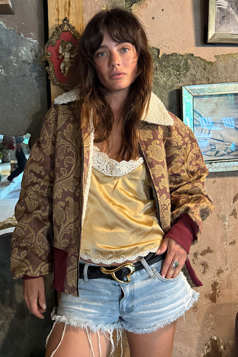 Right Here, Right Now Tapestry Bomber Jacket - Maroon - Chasing Unicorns