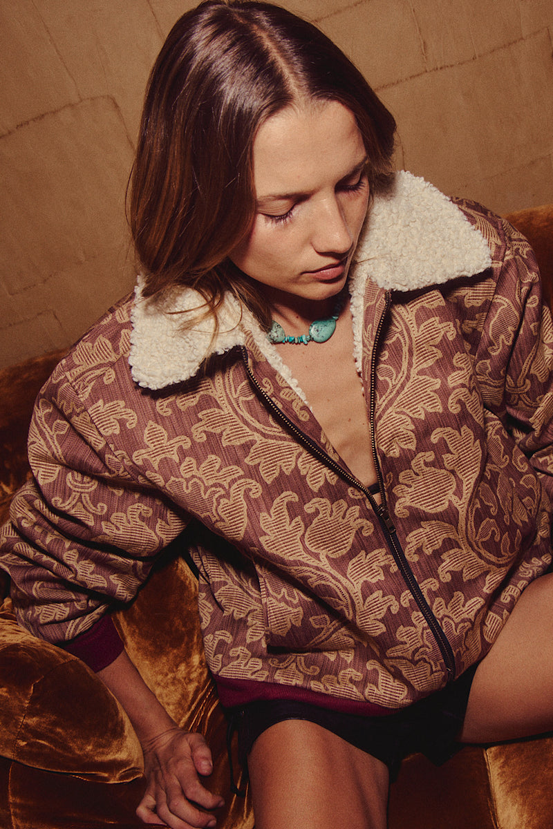 Right Here, Right Now Tapestry Bomber Jacket - Maroon - Chasing Unicorns